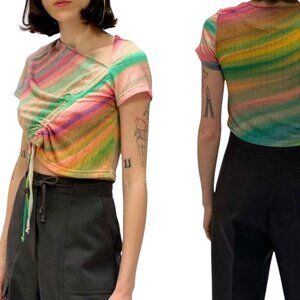 Tach Clarissa Ruched Rainbow Crinkle Top NWT Medium